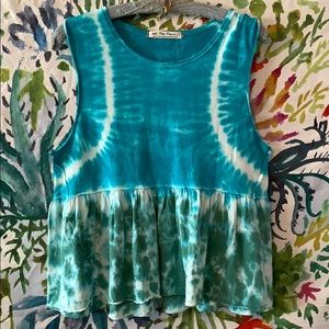 💚Free People Teal Waters Combo peplum tie dye top